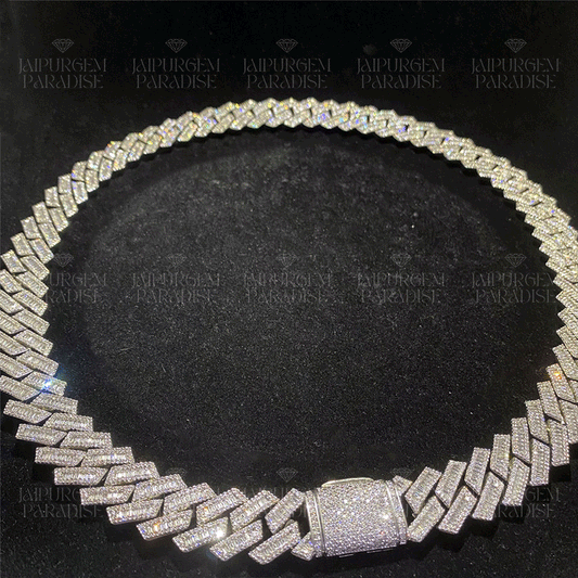 18mm HipHop Iced Out Silver Moissanite Baguette Luxury Cuban Link Chain