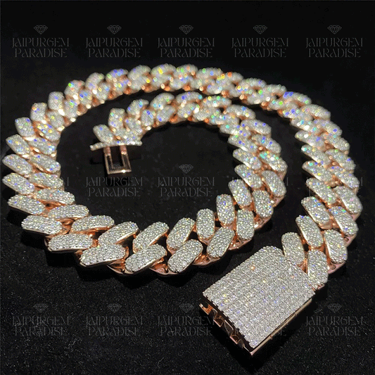 20mm Iced Out Rose Gold Moissanite Silver Hip Hop Miami Cuban Link Chain