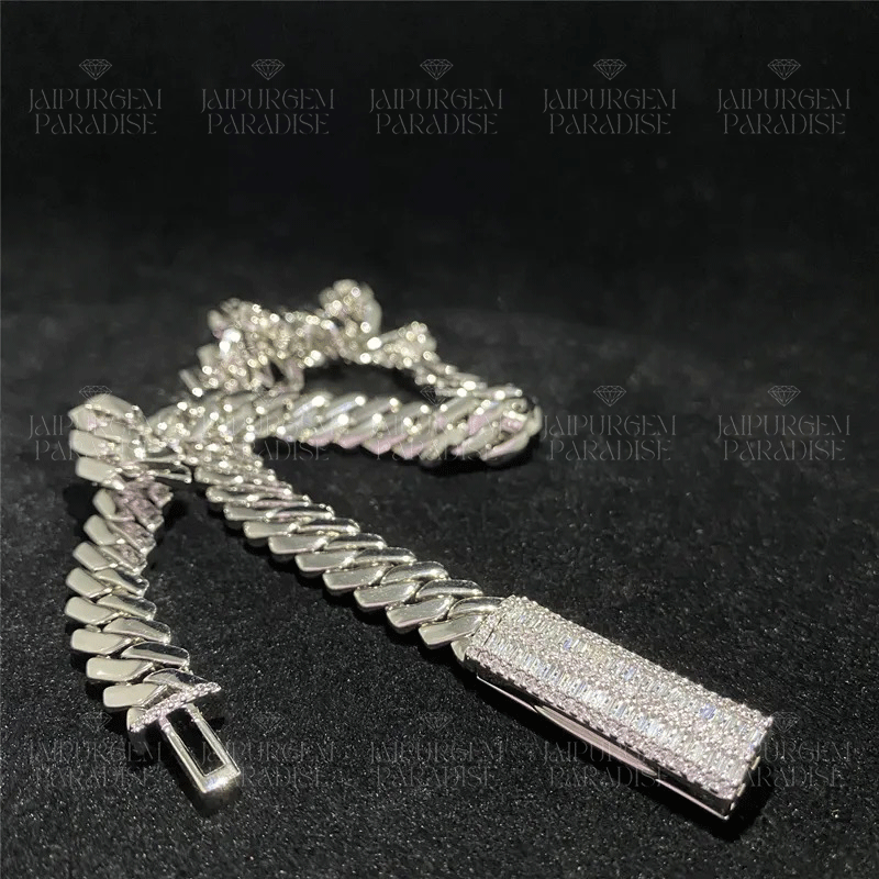 10mm Fine Custom Moissanite Clasp Plain Silver Miami Cuban Necklace