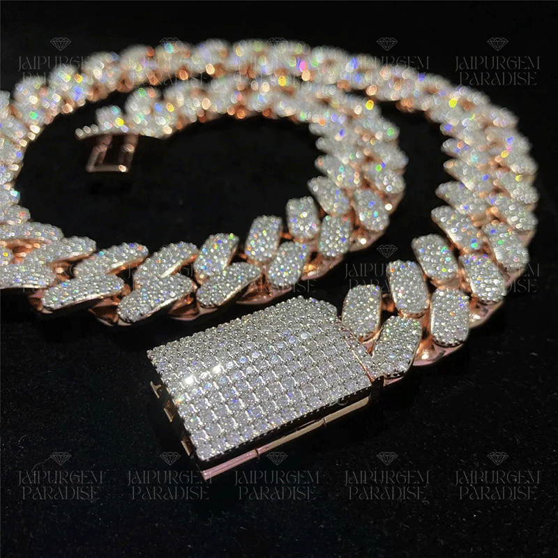 20mm Iced Out Rose Gold Moissanite Silver Hip Hop Miami Cuban Link Chain