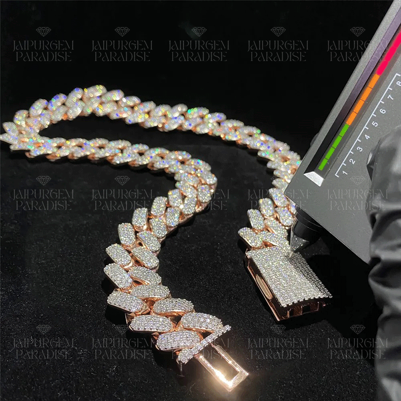 20mm Iced Out Rose Gold Moissanite Silver Hip Hop Miami Cuban Link Chain