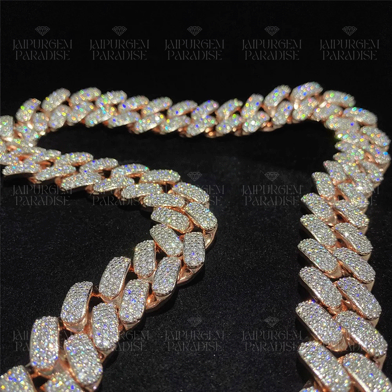 20mm Iced Out Rose Gold Moissanite Silver Hip Hop Miami Cuban Link Chain